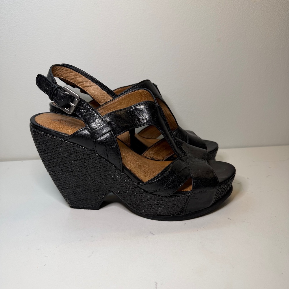 Biala Black Leather Wedge Sandal